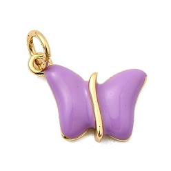 Лиловый Латунь эмаль прелести, очарование бабочки, с целью перехода в кольце, без свинца и без кадмия, долговечный, стойки покрытие, реальный 18 k позолоченный, сирень, 15x10.5x3 мм, отверстие : 3.5 мм