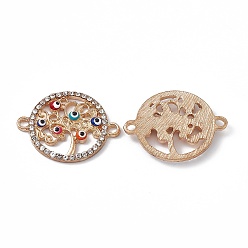 Light Gold Alloy Crystal Rhinestones Connector Charms, with Enamel, Flat Round Tree Links with Colorful Evil Eye, Light Gold, 28.5x21x3.3mm, Hole: 1.8~2mm