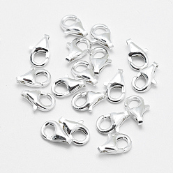 Silver 925 Sterling Silver Lobster Claw Clasps, Silver, 9x6x3mm, Hole: 1mm
