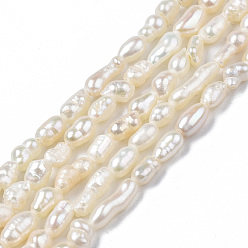 Seashell Color Natural Cultured Freshwater Pearl Beads Strands, Rice, Seashell Color, 2.5~8x2.5~3.5mm, Hole: 0.6mm, about 42~55pcs/strand, 13.35~13.78 inch(33.9~35cm)