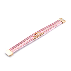 Pink Bracelet multi-rangs tressé en cuir pu, bracelet anneau entrelacé avec fermoir magnétique pour femme, or et de lumière, rose, 7-5/8 pouce (19.3 cm)