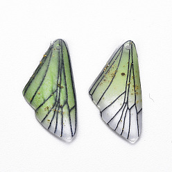 Светло-зеленый Прозрачные смоляные подвески, золотой фольгой, крыло насекомых, светло-зеленый, 24.5x11.5x2 мм, отверстие : 1 мм