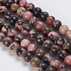 Rhodonite Natural Rhodonite Beads Strands, Round, 8mm, Hole: 1mm, about 49pcs/strand, 15.3 inch
