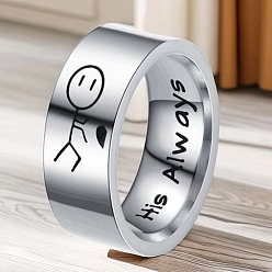 Stainless Steel Color Titanium Steel Wind Band Rings for Women Men, Human with Heart Couple Rings, Stainless Steel Color, 6mm, Inner Diameter: 17.4mm