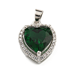 Зеленый Стойки обшивки латунь кулон, со стеклом, сердце, зелёные, 16.5x13.5x7 мм, отверстие : 4x3.5 мм