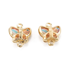 Легкий Лосось Соединители звеньев латуни стеклянные, долговечный, бабочка, AB цвет, реальный 18 k позолоченный, светлый померанцевый, 10x9x4 мм, отверстие : 0.9~1.2 мм