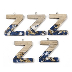 Letter Z Кулоны из непрозрачной смолы и дерева, буквы, с платиновой петлей, Письмо Z, 37.5~45x11~53x6 мм, отверстие : 2 мм