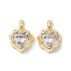 Real 18K Gold Plated Valentine's Day Brass Micro Pave Clear Cubic Zirconia Pendants, Heart Charms, Real 18K Gold Plated, 14x15x6.5mm, Hole: 5x2.8mm