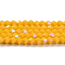 Gold Opaque Solid Color Imitation Jade Glass Beads Strands, AB Color Plated, Faceted, Bicone, Gold, 4x4mm, Hole: 0.8mm, about 87~98pcs/strand, 12.76~14.61 inch(32.4~37.1cm)