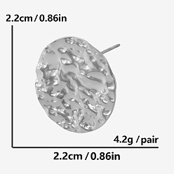 Серебро Элегантные плоские круглые 304 серьги-гвоздики из нержавеющей стали, сложить очарование, серебряные, 22x22 мм