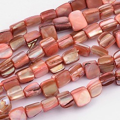 Hot Pink Natural Shell Beads Strands, Hot Pink, Dyed, about 8~17.5mm long, 5~8mm wide, 5mm thick, hole: 1mm, 40pcs/strand, 16 inch