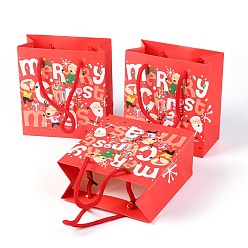 Red Christmas Themed Paper Bags, Rectangle, for Jewelry Storage, Christmas Themed Pattern, 15x14x0.45cm