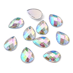 Clear AB Imitation Taiwan Acrylic Rhinestone Cabochons, Flat Back, Faceted Teardrop, AB Color, Clear AB, 13x8x3mm, about 2000pcs/bag