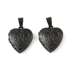 Черный 316 подвески из нержавеющей стали Locket, с 304 защелкивающимися дужками из нержавеющей стали, подвесками-рамками для фотографий из нержавеющей стали, ионное покрытие (ip), сердце с подвесками в виде отпечатка лапы, чёрные, 22.5x19.5x5.5 мм, отверстие : 7.5x4.5 мм, внутренний диаметр: 14.5x13.5 мм