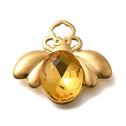 Цитрин 304 подвески из нержавеющей стали, со стразами, реальный 18 k позолоченный, ионное покрытие (ip), Пчелы, цитрин, 17x19x4.5 мм, отверстие : 3.5x2 мм