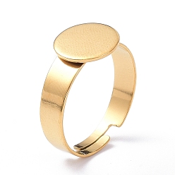Real 18K Gold Plated Ion Plating(IP) Adjustable 304 Stainless Steel Finger Rings Components, Pad Ring Base Findings, Flat Round, Real 18K Gold Plated, Tray: 10mm, 4mm, US Size 6 1/2(16.9mm)
