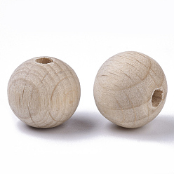 PapayaWhip Natural Beech Wood Beads, Round Unfinished Wooden Beads, Undyed, Lead Free, PapayaWhip, 11.5~12x11mm, Hole: 3mm