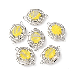 Желтый Подвески из латуни со стеклянным креплением, овальные связи, платина, желтые, 23x16x7 мм, отверстие : 1.4 мм