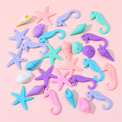 Mixed Color Ocean Theme Acrylic Pendants, Starfish & Sea Horse & Conch Charm, Mixed Color, 4~27mm, about 65~72pcs/bag