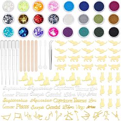 Mixed Color ARRICRAFT 113 Pieces DIY Epoxy Resin Crafts Kits, Including Alloy Cabochons, Sequins/Paillette, Glass Beads, Birch Wooden Sticks, Plastic Stirring Rod, Stainless Steel Tweezers and Pipettes, Mixed Colo