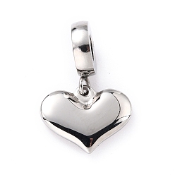 Stainless Steel Color Non-Tarnish 304 Stainless Steel European Dangle Charms, Large Hole Pendants, Heart, Stainless Steel Color, 21.5mm, Hole: 4mm, Heart: 11x14.5x3mm