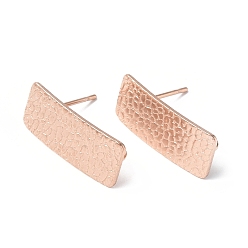 Розовое Золото Ионное покрытие (ip) 304 серьги-гвоздики из нержавеющей стали, с вертикальными петлями, личи текстурированный прямоугольник, розовое золото , 20x8 мм, отверстие : 2.5 мм, штифты : 0.8 мм