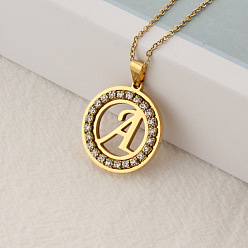 Letter A Crystal Rhinestone Initial Letter Pendant Necklace with Cable Chains, Stainless Steel Jewelry for Women, Golden, Letter.A, 15.75 inch(40cm)