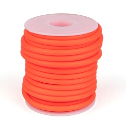 Orange Red Synthetic Rubber Cord, Hollow, with White Plastic Spool, Orange Red, 5mm, Hole: 3mm, about 10.93 yards(10m)/roll