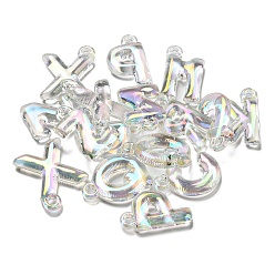 Clear AB Transparent UV Plating Acrylic Pendants, Iridescent, Letter, Clear AB, 30x7.5~23x5~6.5mm, Hole: 3mm