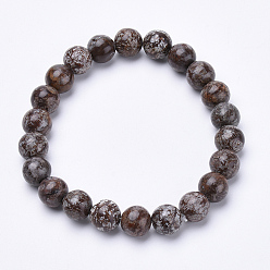 Snowflake Obsidian Natural Brown Snowflake Obsidian Beaded Stretch Bracelets, Round, 1-3/4 inch~2-1/8 inch(48~54mm)