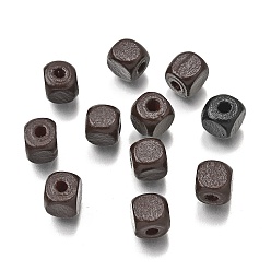 Коричневый Спрей окрашены деревянные бусины, квадратный, кофе, 8x8x8 мм, отверстие : 2.5~3 мм