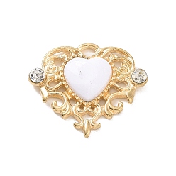 White Acrylic Pendants, with Golden Tone Alloy Rhinestone Finding, Heart Charm, White, 21.5x25x5mm, Hole: 2x2.5mm