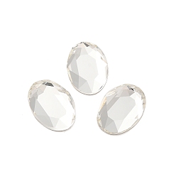 Crystal Glass Rhinestone Cabochons, Flat Back & Back Plated, Faceted, Oval, Crystal, 14x10x3.5mm