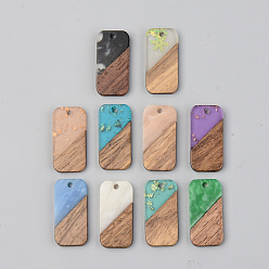 Mixed Color Resin & Walnut Wood Pendants, Rectangle, Mixed Color, 26.5x13x3mm, Hole: 2mm