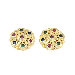 Golden Messing Mikro pflastern Zirkonia Cabochons, Blume, Gestell, Bleifrei und cadmium frei, langlebig überzogen, golden, 9.5x2 mm