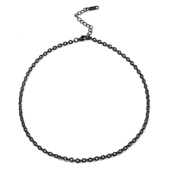 Black 304 Stainless Steel Boston Link Chain Necklace, Black, 16~16-1/8 inch(40.8~41cm)