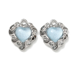 Light Sky Blue Alloy Resin Pendants, Heart Charm, Rack Plating, Cadmium Free & Nickel Free & Lead Free, Platinum, Light Sky Blue, 20x17x6mm, Hole: 2mm