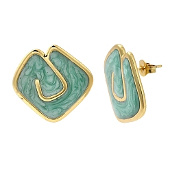 Синий Ромб 201 серьги-гвоздики из нержавеющей стали с эмалью, с 304 штифтов из нержавеющей стали, вакуумное покрытие pvd, золотые, синие, 22.5x23 мм