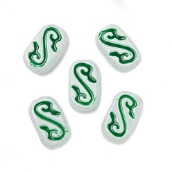 Зеленый Выпечка окрашенные стеклянные бусины, руны, с эмалью, зелёные, 20~20.5x12x6.5 мм, отверстие : 1.4 мм