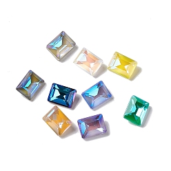 Mixed Color Mocha Fluorescent Style Glass Rhinestone Cabochons, Pointed Back, Faceted, Rectangle, Mixed Color, 8x6x3.5mm