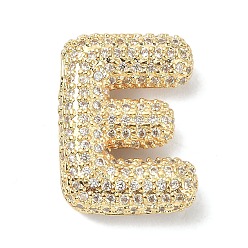Letter E Rack Plating Brass Micro Pave Cubic Zirconia Pendants, Real 18K Gold Plated, Lead Free & Cadmium Free, Letter, Letter E, 22x16.5x6.5mm, Hole: 4x2.5mm