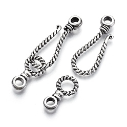 Antique Silver Tibetan Style Alloy Hook and Eye Clasps, Cadmium Free & Lead Free, Antique Silver, Hook: 39x15x4mm, hole: 4mm, Eye Clasps: 23x12x4mm, hole: 4mm, about 210set/1000g