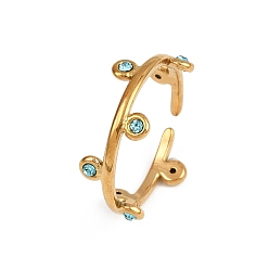 Аквамарин 304 открытые манжеты из нержавеющей стали Rhinetson для женщин, ионное покрытие (ip), золотые, круглые, аквамарин, 1.5~7.5 мм, внутренний диаметр: регулируемый