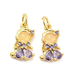 Средний Фиолетовый Подвески из латуни с цирконием для женщин, долговечный, без свинца и без кадмия, реальный 18 k позолоченный, средне фиолетовый, 15x9x2.8 мм