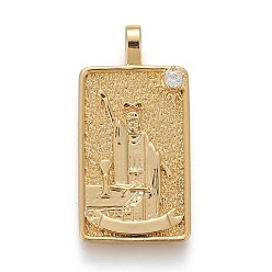 Real 18K Gold Plated Brass Micro Pave Clear Cubic Zirconia Pendants, Real 18K Gold Plated, Tarot Card Charms, The Magician, Real 18K Gold Plated, 30x15x4mm, Hole: 3~4mm