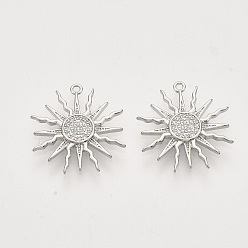 Прозрачный Кулоны солнечного затмения из латуни с прозрачным фианитом и прозрачным фианитом, без никеля , солнце, Реальная платина, 17.5x16x2.5 мм, отверстие : 1 мм