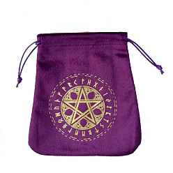 Star Velvet Tarot Cards Storage Drawstring Bags, Tarot Desk Storage Holder, Purple, Star Pattern, 16.5x15cm