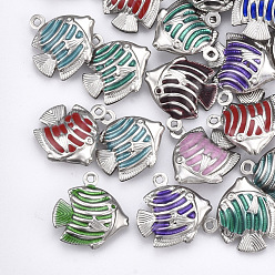 Stainless Steel Color 304 Stainless Steel Pendants, with Enamel, Fish, Stainless Steel Color, 17~18x17~17.5x6mm, Hole: 1mm