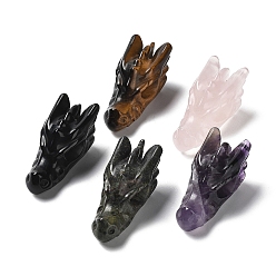 Mixed Stone Natural Gemstone Healing Dragon Head Figurines, Reiki Energy Stone Display Decorations, for Home Feng Shui Ornament, 42~45x18~21x18~20mm