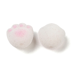 Pink Flocky Resin Beads, Cat Paw Print, Pink, 12x12.5x11mm, Hole: 1.8mm